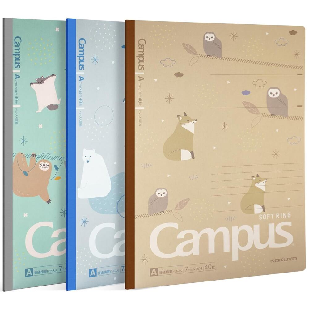 3 Pack Composition Notebooks with Dotted College Ruled, 40 Sheets- Cute Animals